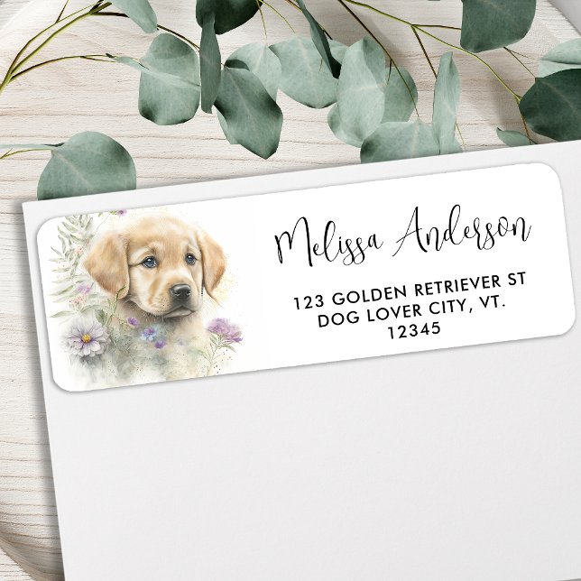 Golden Retriever Puppy Dog Floral Return Address Label (Creator Uploaded)