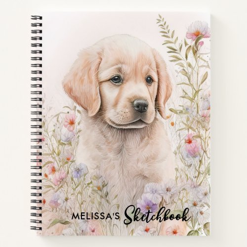 Golden Retriever Puppy Dog Floral Sketchbook Notebook