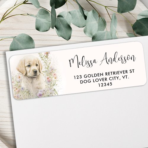 Golden Retriever Puppy Dog Flower Return Address Label