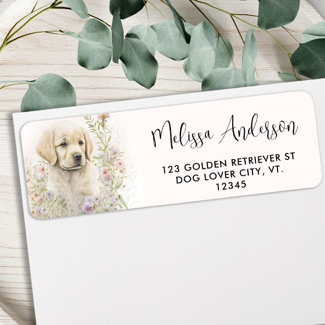 Golden Retriever Puppy Dog Flower Return Address Label (Creator Uploaded)