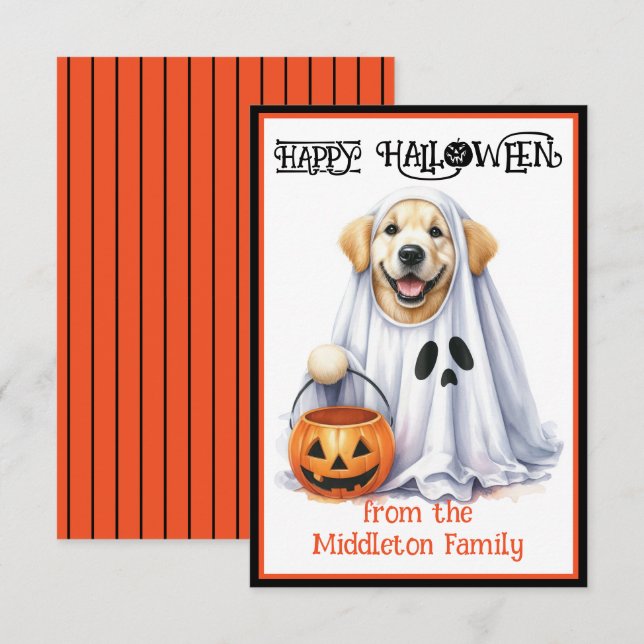 Golden Retriever Puppy Dog Happy Halloween Note Card (Front/Back)