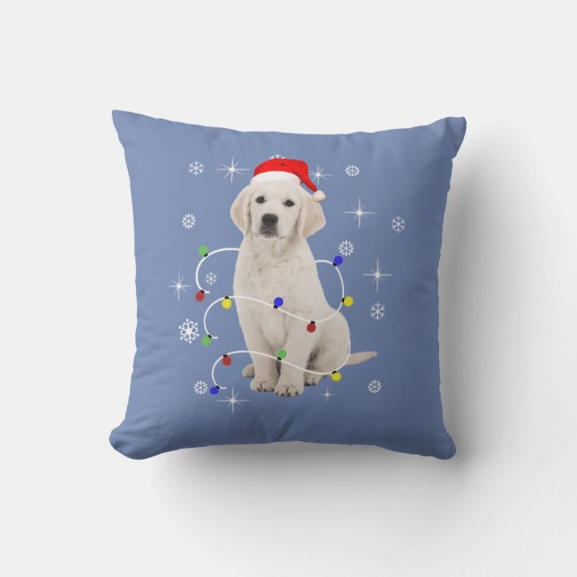 Golden Retriever Puppy Dog Holiday Christmas Throw Pillow (Front)