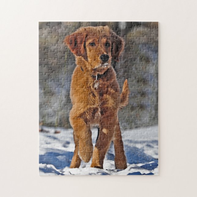Golden Retriever Puppy Dog in the snow Jigsaw Puzzle (Vertical)