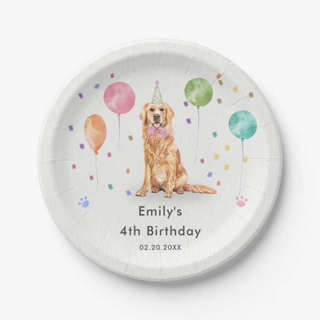 Golden Retriever Puppy Dog Kids Birthday Party Paper Plates (Front)