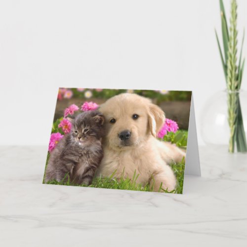 Golden Retriever Puppy Dog  Kitten Love Card