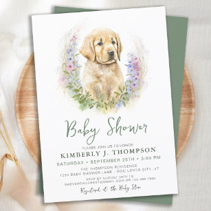 Golden Retriever Puppy Dog Modern Baby Shower Invitation