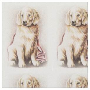 Golden Retriever Puppy dog pet portrait drawing Fabric