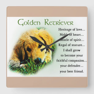 Golden Retriever Puppy Heritage Gifts Square Wall Clock