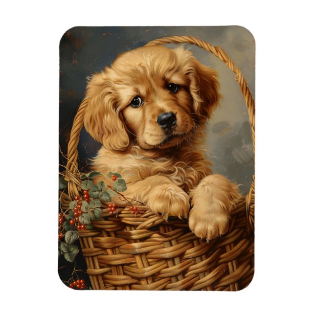 Golden Retriever Puppy in a Basket Flexible Magnet (Vertical)