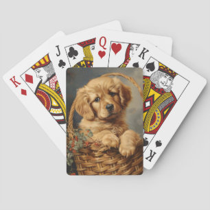 Golden Retriever Puppy in a Basket Poker Cards