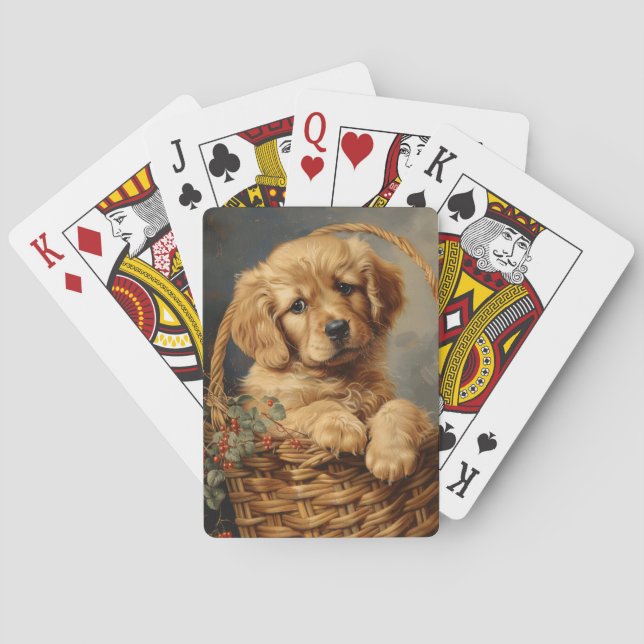 Golden Retriever Puppy in a Basket Poker Cards (Back)