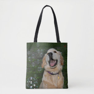Golden Retriever Puppy in Bubbles Tote Bag