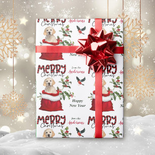 Golden Retriever Puppy in Christmas Gift Bag Wrapping Paper