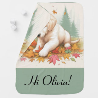 Golden Retriever Puppy in Leaves Baby Blanket
