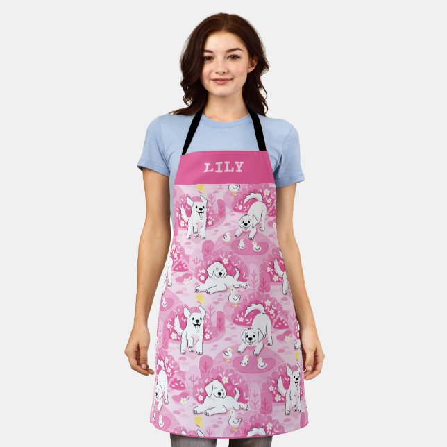 Golden Retriever Puppy in Pink Garden Apron (Worn)