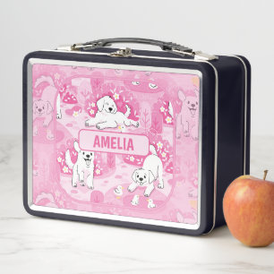 Golden Retriever Puppy in Pink Garden Metal Lunch Box