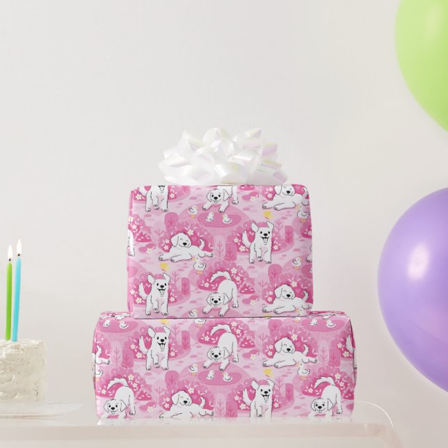 Golden Retriever Puppy in Pink Garden Wrapping Paper (Party Gifts)
