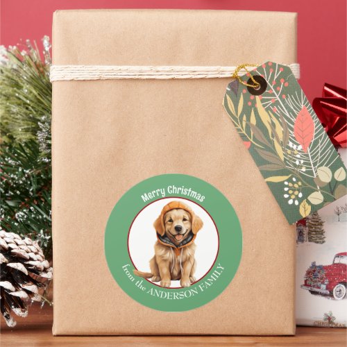Golden Retriever Puppy in Winter Hat Christmas Classic Round Sticker