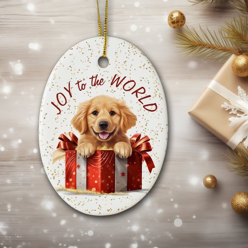 Golden Retriever Puppy Joy to the World Christmas Ceramic Ornament