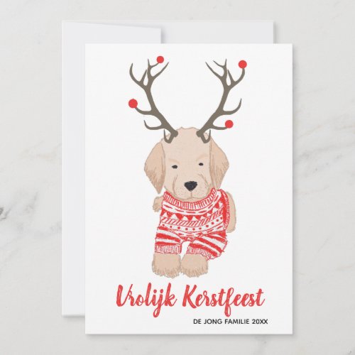 Golden Retriever Puppy Kerst Trui Gewei  Holiday Card