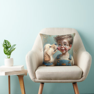 Golden Retriever Puppy Licking Boy Throw Pillow