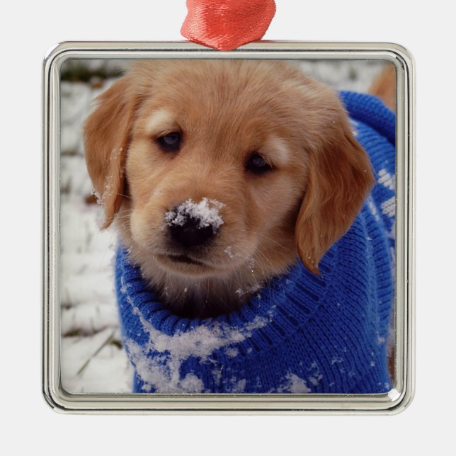 Golden Retriever Puppy Metal Ornament (Front)
