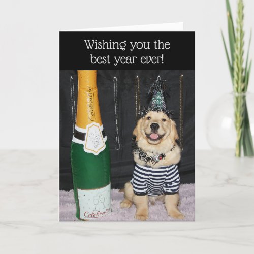 Golden Retriever Puppy New Years Wishes Holiday Card