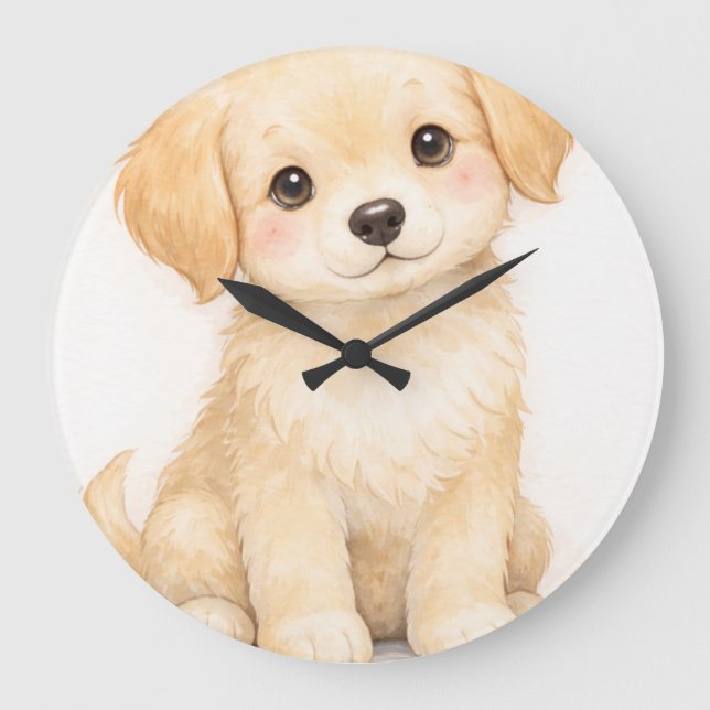 Golden Retriever Puppy Nursery Wall decor | Large Clock (Front)