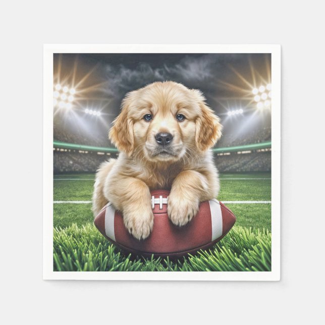 Golden Retriever Puppy On A Football  Napkins (Front)