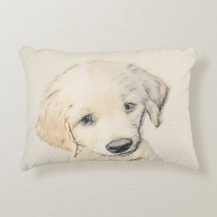 Golden Retriever Puppy Painting - Original Dog Art Accent Pillow