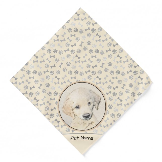 Golden Retriever Puppy Painting Original Dog Art Bandana (Front)