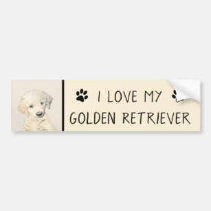 Golden Retriever Puppy Painting - Original Dog Art Bumper Sticker