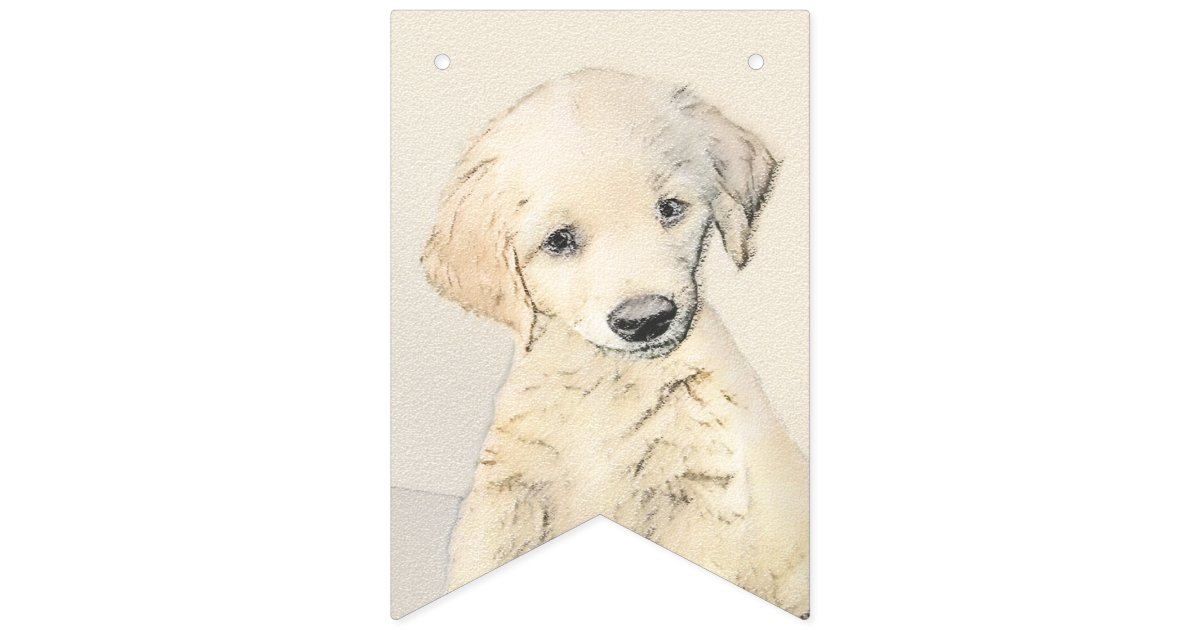 Golden Retriever Puppy Painting Original Dog Art Bunting Flags