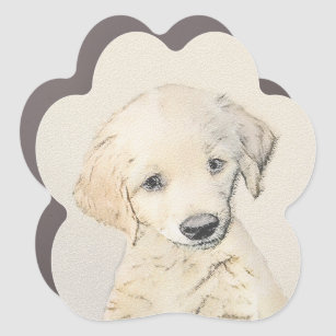Golden Retriever Puppy Painting - Original Dog Art Car Magnet