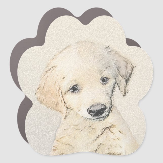 Golden Retriever Puppy Painting - Original Dog Art Car Magnet (Front)