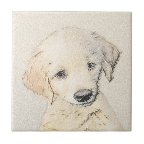 Golden Retriever Puppy Painting _ Original Dog Art Ceramic Tile