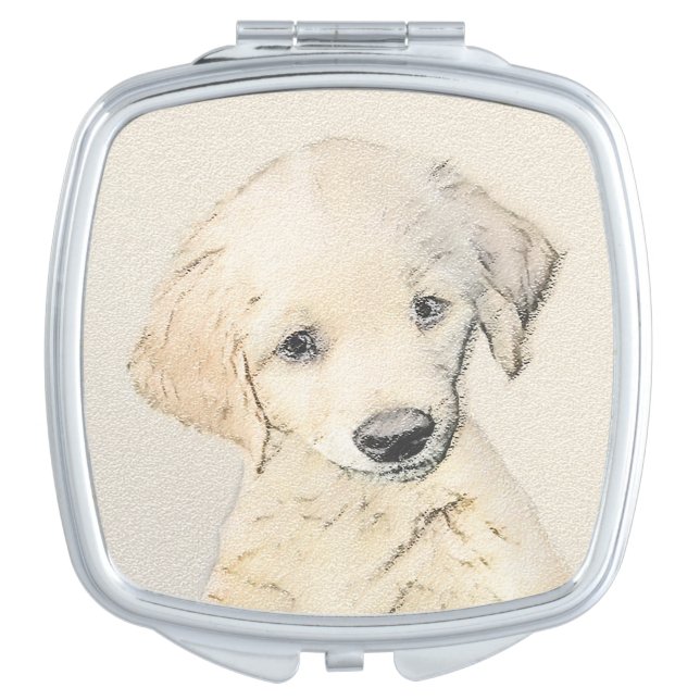 Golden Retriever Puppy Painting - Original Dog Art Compact Mirror (Front)