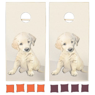 Golden Retriever Puppy Painting - Original Dog Art Cornhole Set