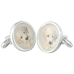 Golden Retriever Puppy Painting - Original Dog Art Cufflinks