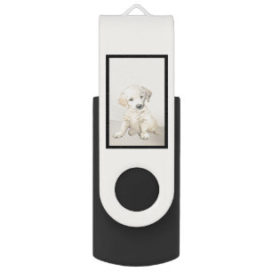 Golden Retriever Puppy Painting - Original Dog Art Flash Drive