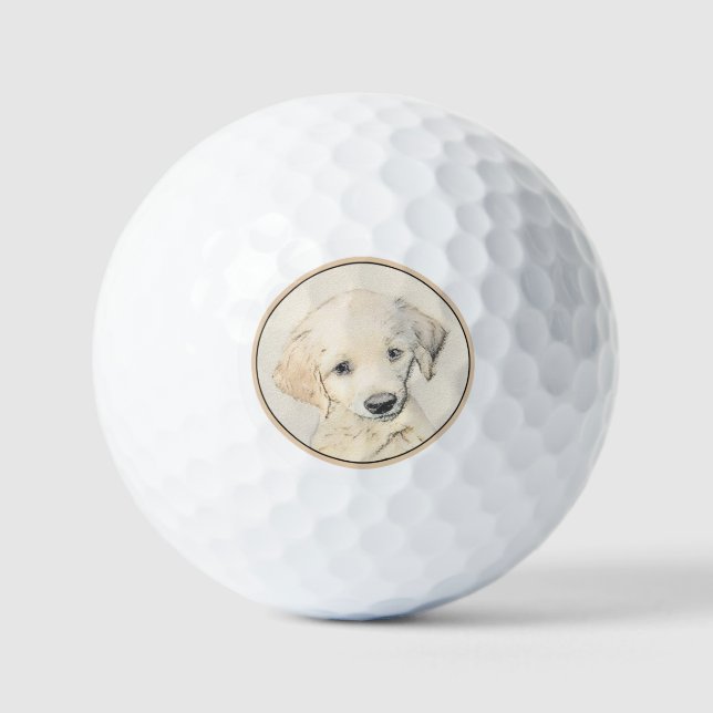Golden Retriever Puppy Painting - Original Dog Art Golf Balls (Front)