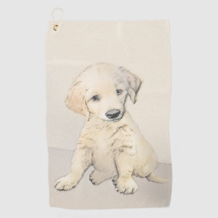 Golden Retriever Puppy Painting - Original Dog Art Golf Towel
