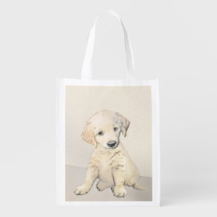 Golden Retriever Puppy Painting - Original Dog Art Grocery Bag