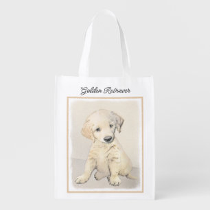 Golden Retriever Puppy Painting - Original Dog Art Grocery Bag