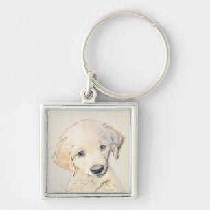 Golden Retriever Puppy Painting - Original Dog Art Keychain