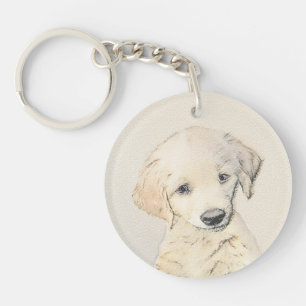 Golden Retriever Puppy Painting - Original Dog Art Keychain
