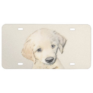 Golden Retriever Puppy Painting - Original Dog Art License Plate