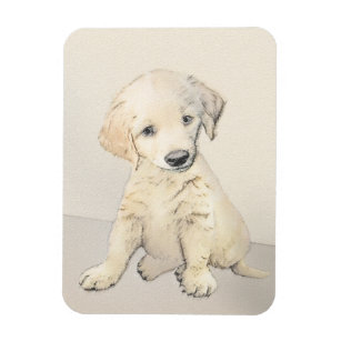 Golden Retriever Puppy Painting - Original Dog Art Magnet