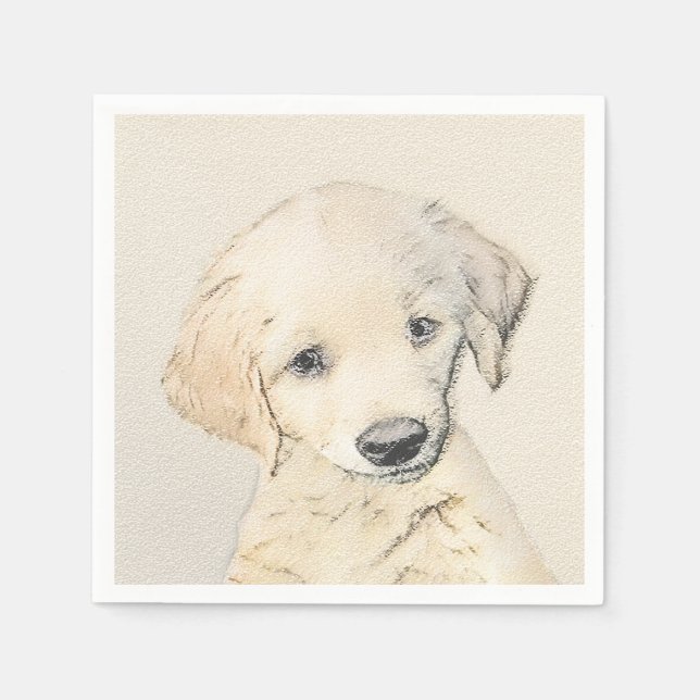Golden Retriever Puppy Painting - Original Dog Art Napkins (Front)