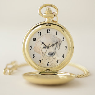 Golden Retriever Puppy Painting - Original Dog Art Pocket Watch